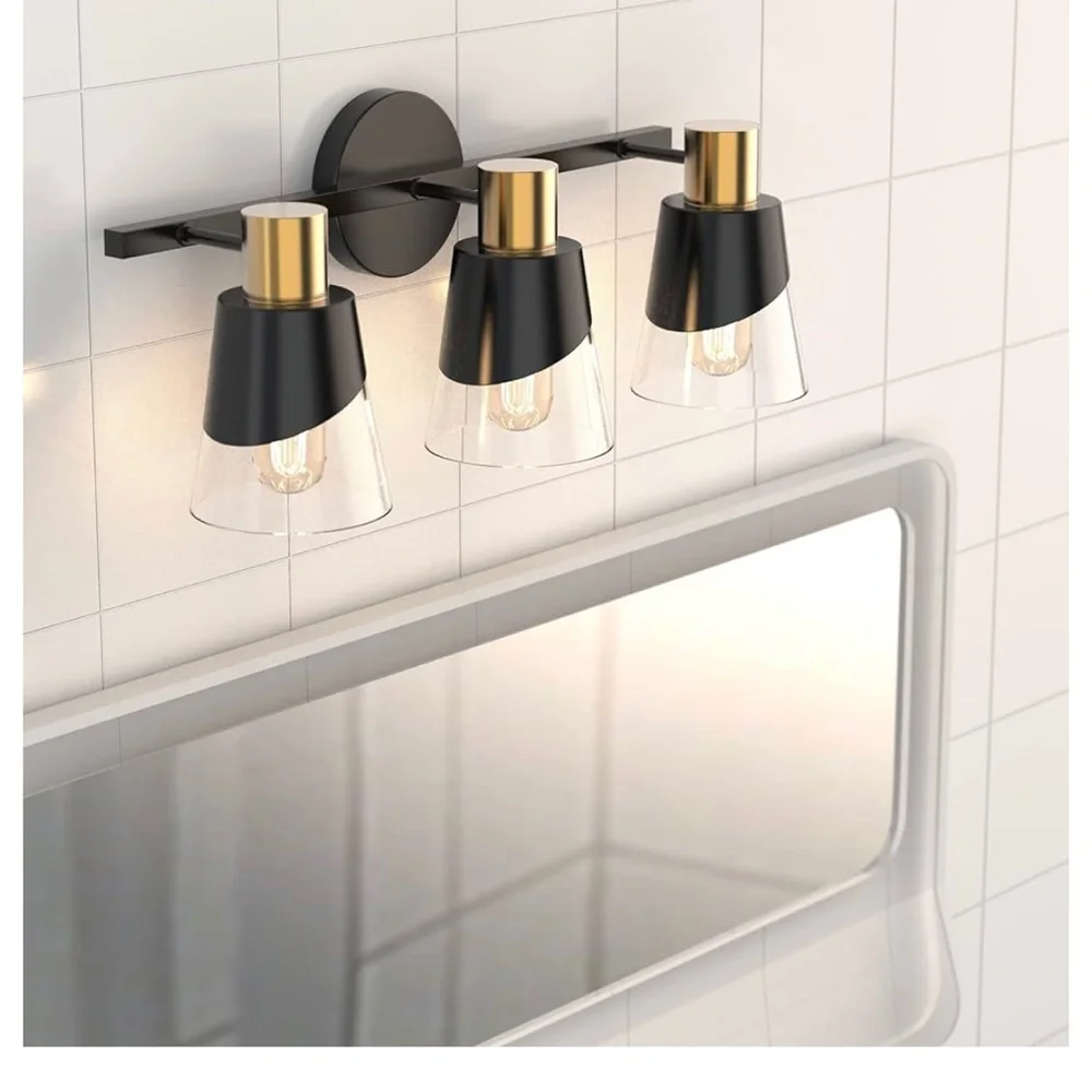 New In Box Black and Gold 4 Light Vanity Light - Picture 2 of 7